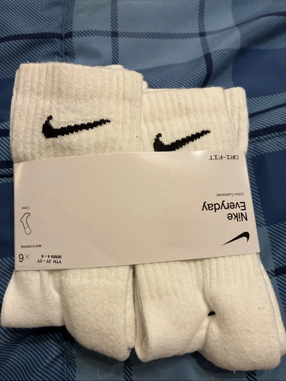 NWT Nike White Crew Athletic Socks with Black Swoosh (6-Pack) Dri-Fit YTH- 3Y-5Y